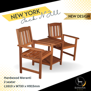 GARDEN SET | MEJA & KERUSI BERKEMBAR KAYU MERANTI | BANGKU TAMAN COUPLE SET (YK-546 NEW YORK JACK & JILL OUTDOOR)