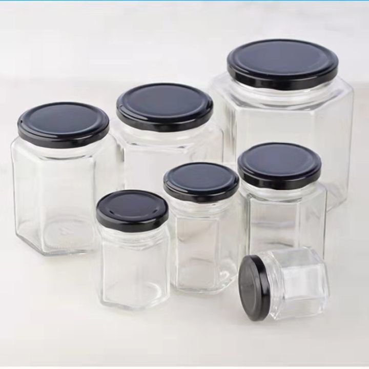 Clear Glass Jar Container with Black Lid Kitchen Spice Storage