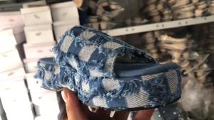 7Li Womens Denim Slippers 2024 Summer European and American New Foreign Trade Large Size Slippers 36-43 Cross-Border Womens Shoes Manufacturer