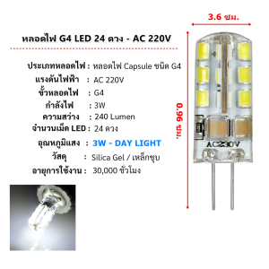 ⭐️ซื้อ 5 แถม 1⭐️ WR หลอด LED G4 ทรง Capsule 3W / 12W AC 220V แบบต่อตรง LED 24 / 72 ดวงแบบใส รุ่น ECO ราคาส่ง