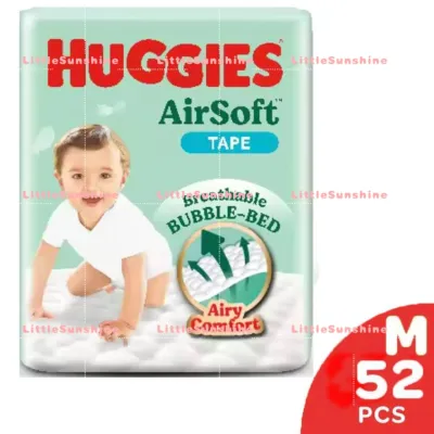 Huggies AirSoft Tape Diapers (S58 M52 L44 XL38) - Breathable & Soft Diapers for Baby