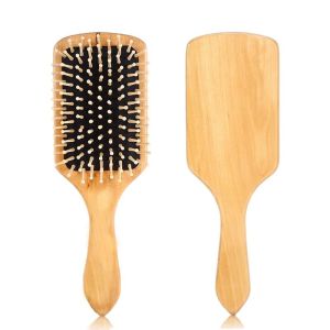 【Comfortable】Healthy Massage Comb with Wooden Handle Straightener Hair Brushes for Barber Shop Women
