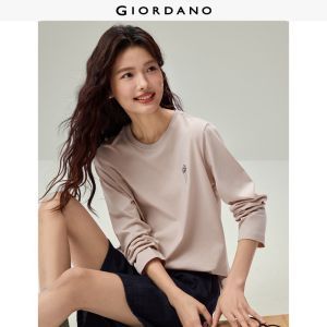 Giordano Beau Monde Women Floral bouquet embroidery long sleeve tee Free Shipping 13326798