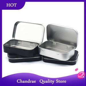 [Chandrae] Metal Rectangular Empty Mini Tin Box Tinplate Push Candy Cases Bins Jar Hinged Containers Small Organizer Storage Box