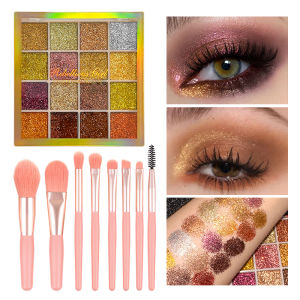 16 Colors Glitter Eyeshadow Palette Metallic Sparkle High Pigment Long Lasting With Brush Festival Stage Eye Makeup Cosmetics