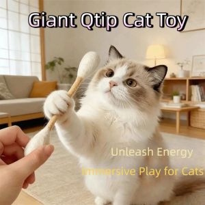 OUTOPEN 3PCS Anti-Boredom Cotton Swab Cat Toy Lightweight Soft Texture Kitten Teething Chew Toy Durable Bite Resistant Cat Grinding Biting Stick Dental Care