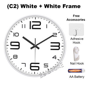 (Local seller) Quartz Silent Wall Clock for Living Room Home Office with Plastic Frame and Glass Cover 30cm