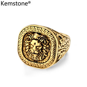 Kemstone Domineering Striped Lion Stainless Steel Ring for Mens HIP HOP Large Rings Gold Plated Jewelry