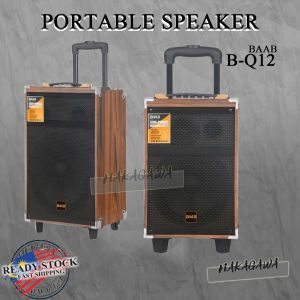 BAAB QUALITY B-Q12 9000W WOODEN KARAOKE TROLLEY HANDY WIRELESS HEAVY BIG SOUND SPEAKER FREE WIRELESS MIC