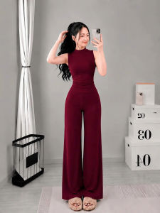 Set áo sát nách cổ lọ kèm quần dài ống rộng KVYBODY S26 chất thun cotton borip lụa dày mịn co giãn thích hợp đi du lịch