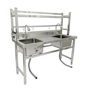 สีน้ำดิน ล้างจานสแตนเลส พร้อมที่คว่ำ 2 หลุมข้าง 145x60x80 ซม Double Bowl Kitchen Sink SK145-60-ST450M