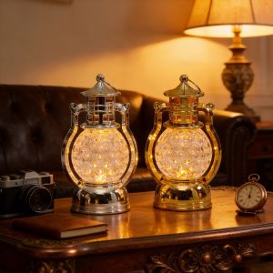 LED Desk Lamp Small Storm Lantern Vintage Oil Lamp Bedroom Nightstand Bar Bistro Night Light