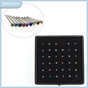 【SHANGZE4】 36x pha lê Rhinestone mũi vòng xương Stud cơ thể thép không gỉ đồ trang sức