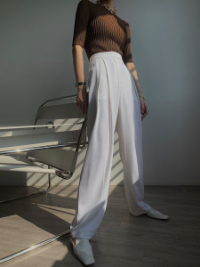 (Cle) Alisa.Sonya Women Plain Loose A line Straight Leg Long Wide Thinner Tube High Waist Quick-Dry Suit pants