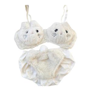 Phụ Nữ Của 2Pcs Furry áo ngực và quần lót Set Đôi Mắt Lớn Mèo Sang Trọng Brassiere Đồ Lót phim hoạt hình hoạt hình Đồ Lót Phim Hoạt Hình Bộ đồ bơi hai mảnh
