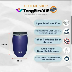 120L Tempat Sampah Biru FULLSET / Tong Fermentasi Plastik Tebal & Kuat dengan Tutup dan Seal