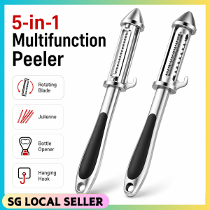 SG READY STOCK Germany 5IN1 Stainless Steel Peeler Vegetable Fruit Paring Knife Bottle Opener Grater Kitchen Tool