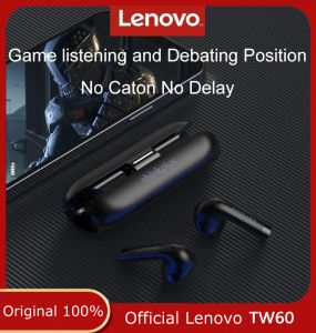 Lenovo ดั้งเดิม TW60 TWS บลูทูธ5.3หูฟังไฮไฟลดเสียงรบกวนหูฟังออกกำลังกายเล่นเกมเวลาแฝงต่ำใช้ได้กับแอนดรอยด์ IOS