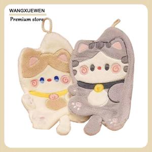 [COD] Cute Cat Hand Towels Quick Drying Kitchen Cleaning Rag Coral Velvet Cartoon Animal Absorbent Hanging Bathroom Towel Supplies
