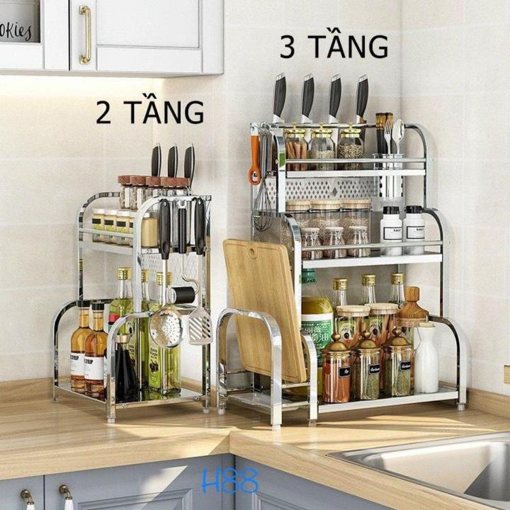 Kệ đựnġ gia vị nhà bếp, Kệ gia vị đa năng 2 tầng 3 tầng inox, thép ...