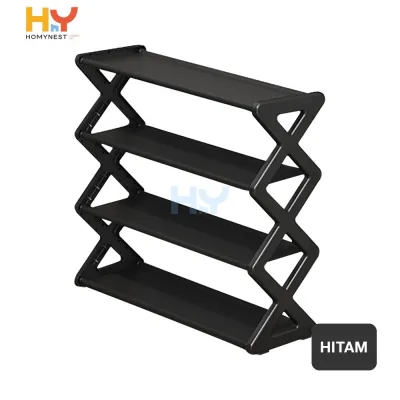 HOMYNEST Rak Sepatu 4 Susun Stainless Steel Model X Zigzag Portable Srbaguna