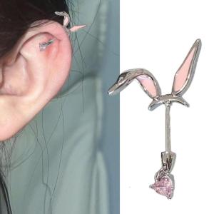 Pink Rabbits Earring Cartilage Dainty Animal Design Ear Alloy Ear Studs Accessory For Daily Wear