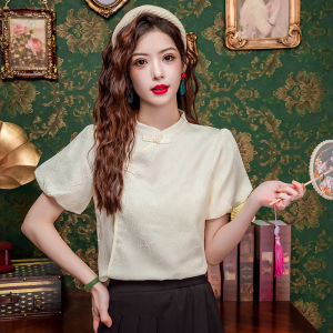 Ammin 2024เสื้อหรูหราชุดกี่เพ้าดัดแปลงผ้าชีฟองคอกระดุมวินเทจสไตล์จีน