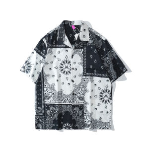 Dark Icon Kemeja Lengan Pendek Motif Dark Icon Warna Kontras Hitam Putih Untuk Pria