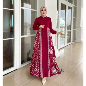 MERAH MANGGIS DRESS GAMIS TWILL RAYON CANDI MEKAR GAMIS BATIK CAP PEKALONGAN BATIK SHALDA