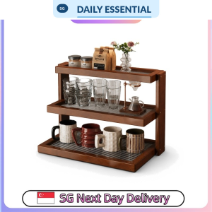 【DAILY ESSENTIAL】 Bamboo and Fluted Acrylic Desktop Cup Rack with Drawer Options