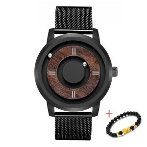 Brand Eutour Wooden Magnetic Ball Wrist Watch Men Luxury Quartz Watches Man Wood Stainless Steel Mens Wristwatch Male Clock