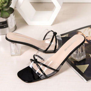 [Free Shipping] Transparent crystal sandals for women 2025 new fashion high-heeled rhinestone summer sandals with chunky heels