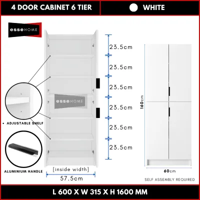 [120CM Tinggi] EsseHome 4ft 2 Door Cabinet 5 Tier Shoe Cabinet Kabinet Kasut 5 Tingkat 2 Pintu Almari Kasut Sideboard Display Cabinet