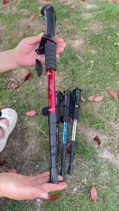 Shock-absorbing high-strength trekking pole ultra-light aluminum alloy   Four-section curved handle   Straight handle telescopic cane in stock