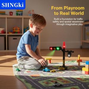 SHNGki Đồ chơi đèn tín hiệu giao thông mini giáo dục có đèn LED mô hình mô phỏng biển báo giao thông cảnh quan dùng để trang trí lớp học