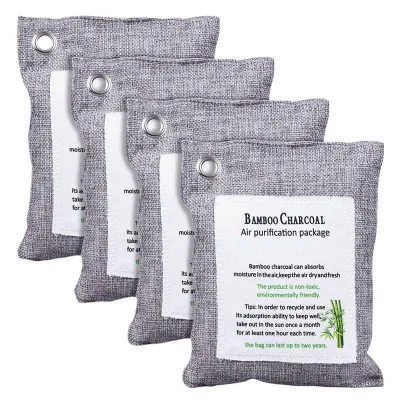 Active Bamboo Charcoal Bag Pack To Remove Odors Smell Moisture In Cars Closet Air Purifier Refresher Bundle of 4 x 200grams
