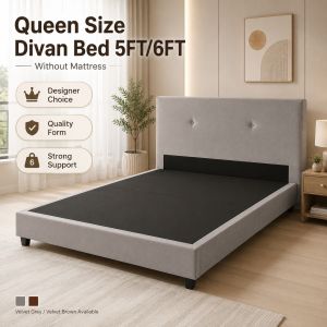Familystar2u Queen Size Divan Bed 5FT/6FT Fabric Melamine Board Designer Choice Quality Form Strong Support 1919