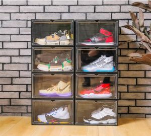 【Fanboxx】1Pc Stackable Clear Shoe Box Foldable Stackable Plastic Shoe Box  Storage Containers and Shoe Display Case with Magnetic Side Opening Door Can Clearly Display Sneakers