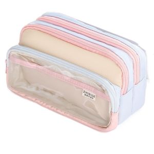 HENRYQ Large Capacity Pencil Bag Japanese Style Multi-layer Pen Pencil Case Multifunctional Color Blocked Stationery Storage Bag School Use