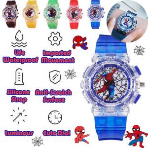 Hoạt Hình Trẻ Em Người Nhện Đồng Hồ Đèn LED Đồng Hồ Trẻ Em Quà Tặng Cho Bé Trai Bé Gái Học Sinh Đồng Hồ Đèn Flash LED Nhiều Màu Sắc Đồng Hồ