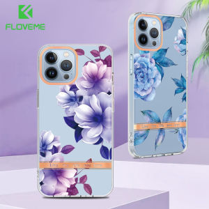 [Support Wireless Charging] FLOVEME For iPhone 13 Pro Max Case IMD 2.0 Electroplated Painting Transparent Case Retro Vintage Flower Leaves Clear Soft TPU Phone Case For iPhone 12 Pro Max 12 Pro 11 Pro Max 11