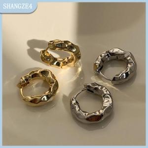 【SHANGZE4】 Cổ Điển Lạnh Màu Dày Kim Loại Phóng Trung Hoops Bông Tai Không Thường Xuyên Sóng Ngắn Súc Sắc Hình Học Hoop Bông Tai Cho Phụ Nữ Cô Gái