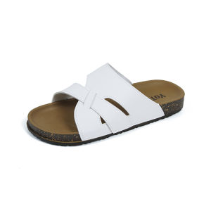 YOTO Leather Sandals For Men Double Velcro Straps Soft Sole Slip-On For Outdoor Casual Slippers