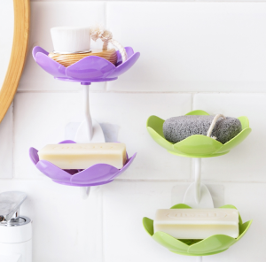 Lotus Shape Soap Box Plastics Flower Shape Wall-Mounted Punch-Free Double Layer Soap Holder Double Soap Box