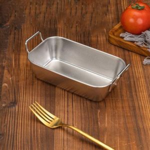QKG24 Square Korean Stainless Steel Plate Durable With Handle Flat Dish Creative Silver and Gold Snack Plate Home