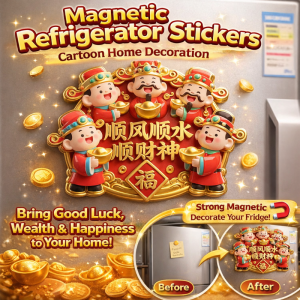 God of Wealth Refrigerator Magnet Cute Cartoon Blessing Theme Fridge Stickers Acrylic Refrigerator Magnets 财神磁吸冰箱贴
