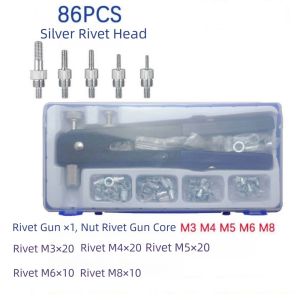 CINDYKHBKJ 86Pcs M3/M4/M5/M6/M8 Rivet Nut Tool Kit Non-slip with Metric Nuts Assortment Threaded Insert Rivet Tool Heavy Duty Rust-proof Nut Rivet Plier Set Home Furnishings