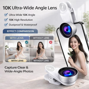 10K Wide-angle Beauty Selfie Lens for Mobile Live Streaming Outdoor Travel Anti-dust Waterproof Portable Clear Shot Tool
