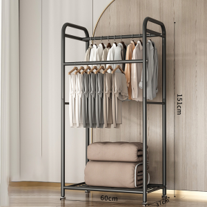 ราวตากผ้า ราวแขวนผ้า ราวแขวนเสื้อผ้า ราวเหล็กมีล้อ 150CM ราวตากผ้าบาร์คู่ หลายช่อง/ความจุมาก ประหยัดพื้นที่ โครงเหล็ก รับน้ำหนักได้ 150KG