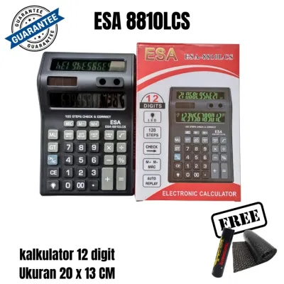 Kalkulator Kasir ESA 8810 LCS Dua Layar Besar 12 Digit Auto Replay Check And Correct Baterai AA